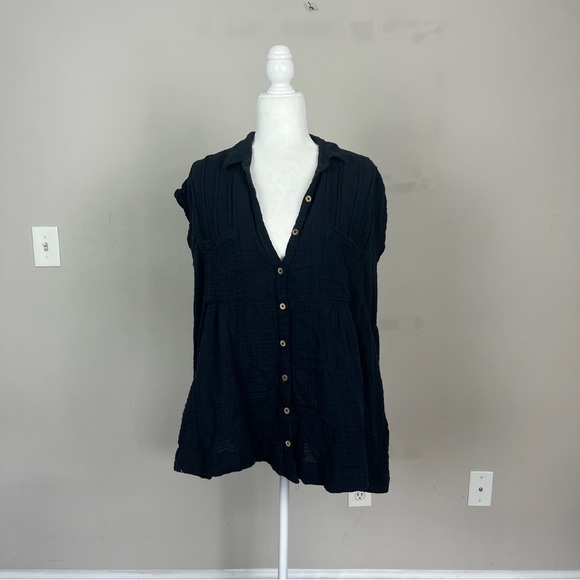 FREE PEOPLE NOT SO BASIC SHIRTDRESS BUTTON UP TUNIC IN BLACK SIZE XS - Picture 3 of 12